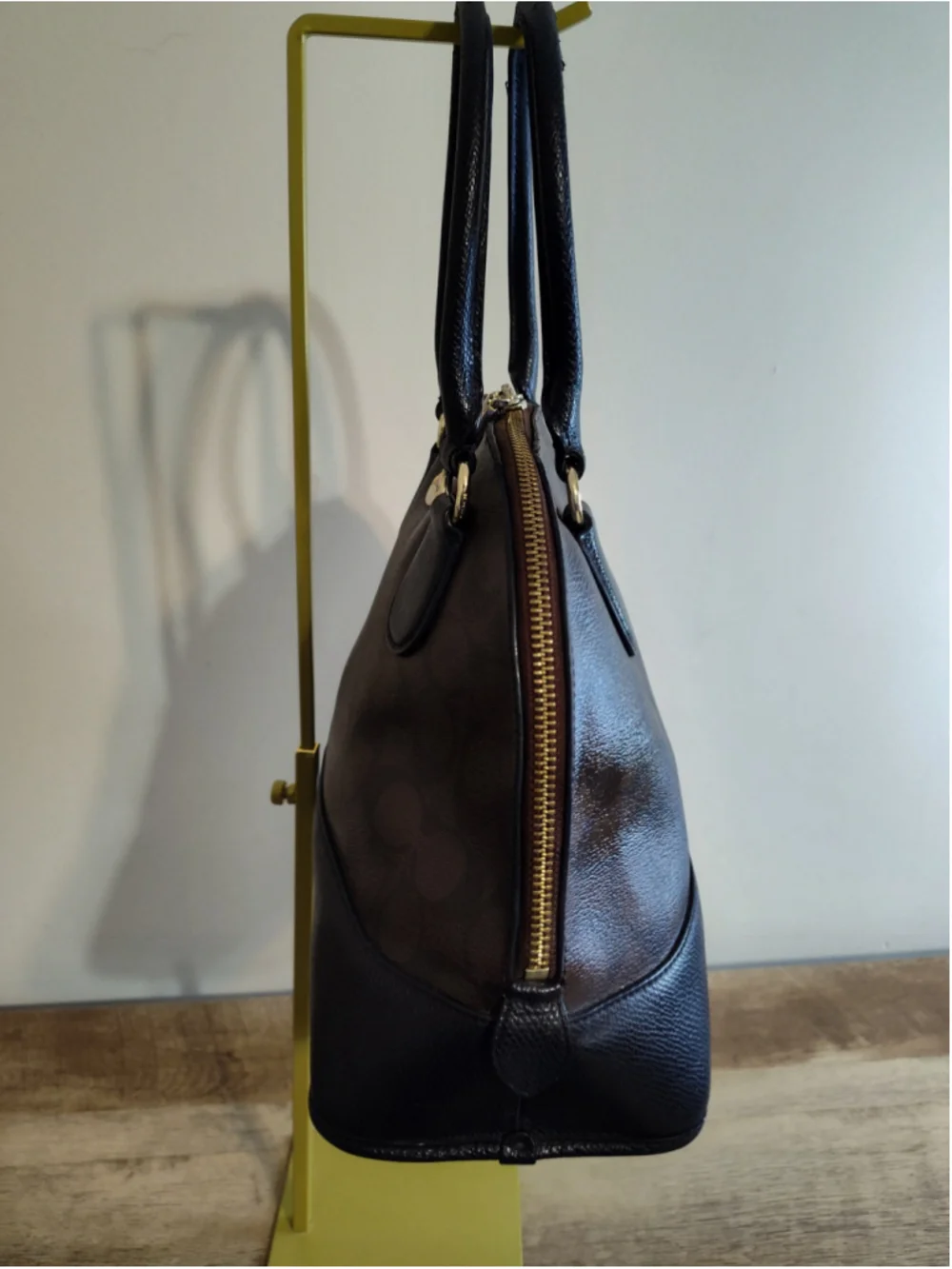 Women's Coach Signature Satchel Bag Brown and Black